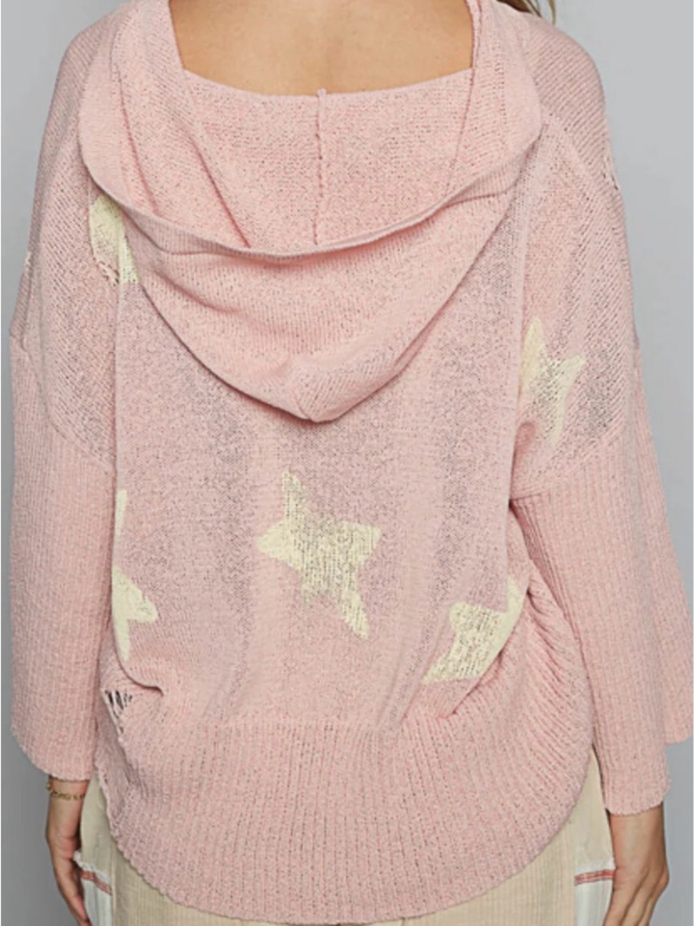 Lace-Up Star Patch Distressed Knit Hoodie pink and‎ yellow #Boho  #coquette - Picture 3 of 7